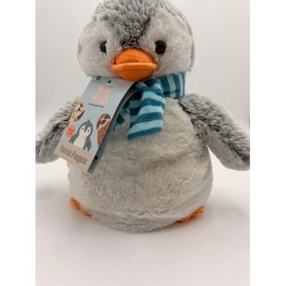 Hot Hugs Patrick Penguin Plush Microwavable Heat Pack NWT Grey Blue Scarf New